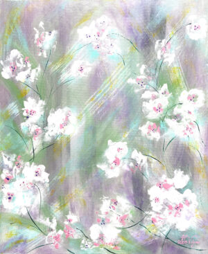 Cerisier en fleurs, acryliques et encres sur toile, 30x24