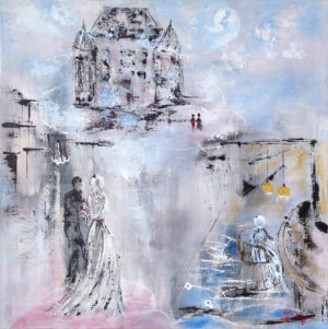 Mon cœur est à Québec, acryliques et encres sur toile, 30x30