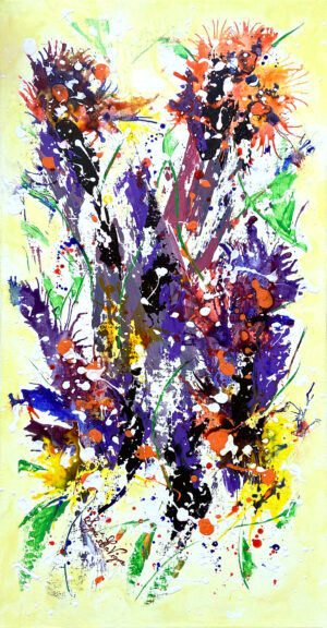 Soirée festive, acryliques et encres sur toile, 30x15